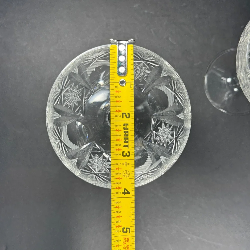 Champagne Coupe Glasses Clear Starburst Cut Pattern Vintage Style Set of 2